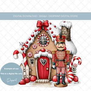 Maison en pain d'épice Casse-Noisette de Noël (PNG), clipart de canne de Noël (téléchargement numérique)