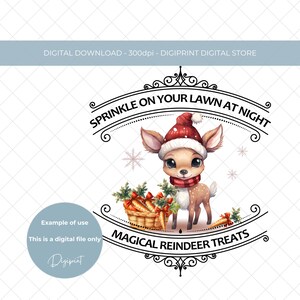 Magiczny smakołyk renifera cyfrowy PNG, Posyp na trawniku cyfrową grafikę, Uroczy świąteczny renifer i marchewkowe jedzenie clipart, Wigilia