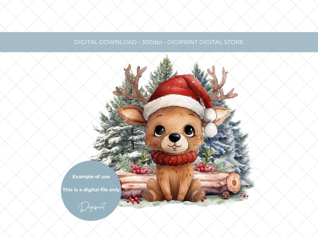 Cute Woodland Reindeer Digital PNG, Baby Christmas Reindeer Graphic ...