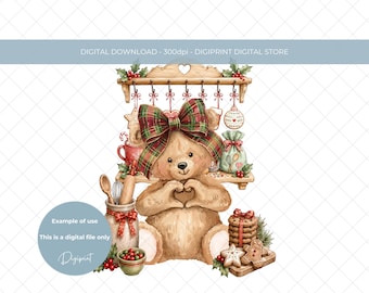 Christmas Bear Vintage Cookie PNG, Retro Christmas Holiday Baking PNG Clipart (Digital Download)
