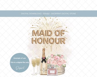 Maid Of Honour Girl Champagne Flowers PNG, Wedding Thank You Clipart (Digital Download)
