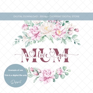 Moederdag mama ik hou van je png sublimatieontwerp instant digitale download, Moederdag clipart, bloemenkrans Moederdag ontwerp