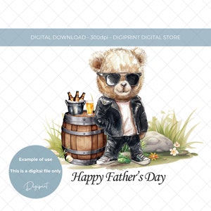 Happy Fathers Day bière ours design PNG, Badass bière buvant ours numérique téléchargement graphique, sublimation aquarelle fête des pères PNG téléchargement