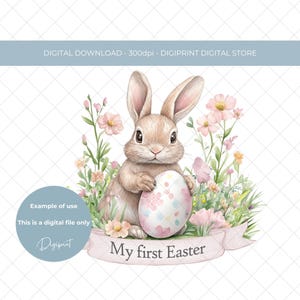 Baby pink first Easter bunny Sublimation design, Easter bunny PNG,  1st Easter image for baby girl, 1st Easter decal digital image transfer