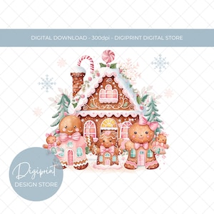 PNG di Natale rosa Design di sublimazione Download digitale istantaneo Clipart di Natale Clipart di festa Natale PNG digitale Pan di zenzero rosa
