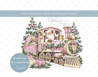 Pink Christmas Train PNG, Baby First Christmas Clipart, Soft Pastel Pink Snowy Holiday Sublimation Design (Digital download)