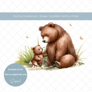 Graphisme en téléchargement numérique pour la fête des pères, papa ours par sublimation PNG, téléchargement aquarelle ours en peluche des bois fête des pères