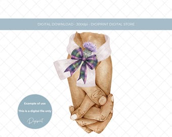 スコットランドの結婚式のハンドファスティングのクリップアート、タータンのリボンとアザミのカード作成昇華PNG（デジタルダウンロード）