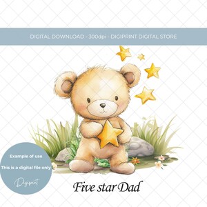 Fête des pères 5 étoiles ours clipart numérique PNG fête des pères papa numérique fête des pères papas anniversaire 5 étoiles ours sublimation graphique autocollant