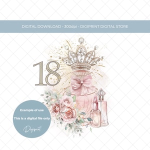 18° compleanno profumo vintage design floreale per ragazza PNG, Ragazze 18° compleanno sublimazione clipart download digitale, 18° compleanno per biglietto