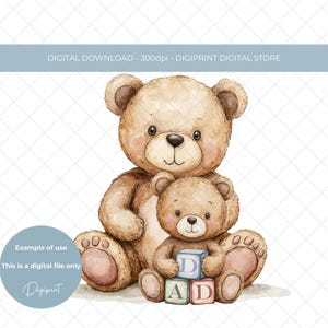 Oso y oso bebé para el Día del Padre, clipart digital PNG, gráfico digital para papá, calcomanía gráfica de sublimación para el Día del Padre, cumpleaños de papá