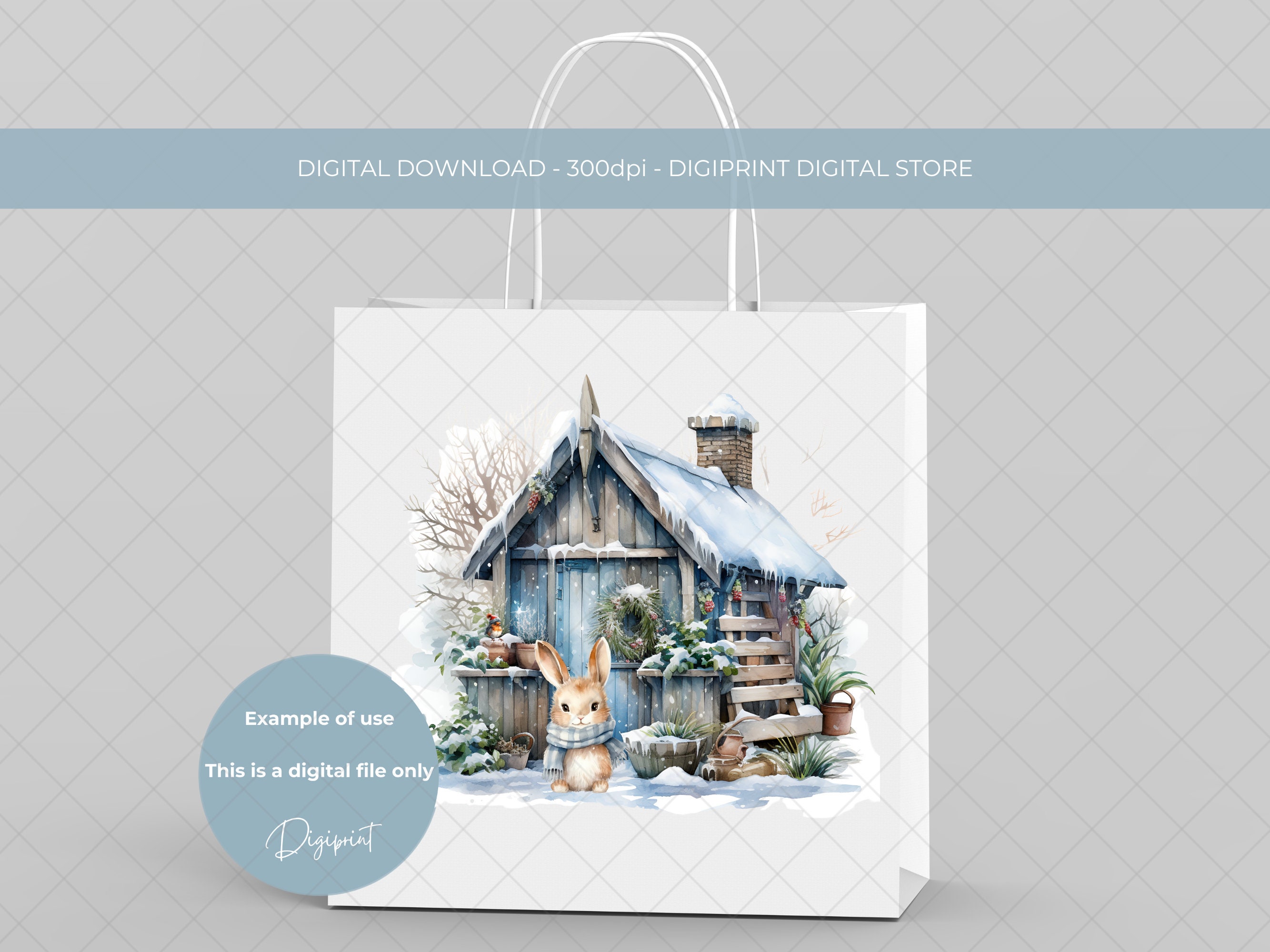 Winter Bunny Cottage Clipart: Snowy Christmas PNG (digital Download) - Etsy