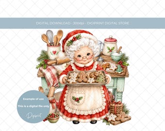 Vintage Santa Cookie PNG, Retro Christmas Holiday Baking PNG Clipart (Digital Download)