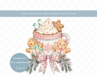 Pink Christmas Hot Chocolate Bow Clipart PNG: Gingerbread, Hot Cocoa (Digital Download)