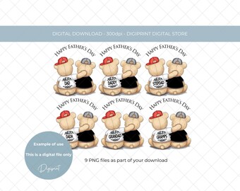 Happy Fathers day bear digital PNG design, set includes Dad, Daddy, Dada, Stepdad, Grandad, Grampa, Gramps, Papa, Pops, Father's day clipart