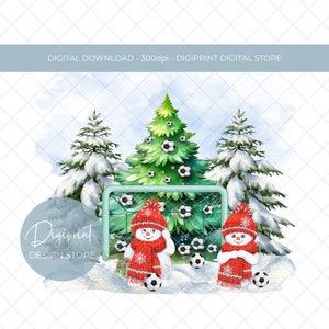 Muñeco de nieve de fútbol Escena de invierno nevada de Navidad Descarga digital Diseño de clipart PNG de sublimación para tarjetas de autoimpresión Artículos personalizados