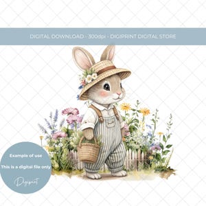 Osterhase, Frühling, Cottage Garten, digitale Clipart PNG, niedliche Ostergrafik zum sofortigen Download Kinderkleidung Ostern Geschenk UVHTF