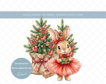 Watercolour Ballerina Bunny Christmas PNG: Holiday Tutu Bunny Clipart (Digital Download)
