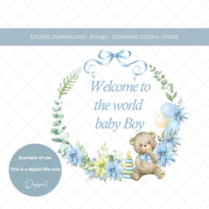 Bienvenido al mundo bebé niño acuarela sublimación PNG, Nuevo diseño de tarjeta de bebé niño, Nuevo diseño de transferencia de bebé descarga digital instantánea
