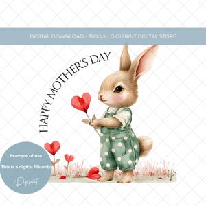 Feliz Dia das Mães coelho com coração flor PNG Sublimação design Download Digital Instantâneo, Cartão de Dia das Mães coelho amor clipart