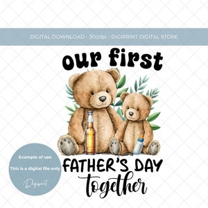 Ons eerste vaderdagontwerp png, baby's 1e vaderdag digitale download, beer en welp png, vaderdag sublimatieoverdracht png-sticker