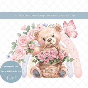 Primavera arco-íris ursinho e flor Feliz Dia das Mães digital download instantâneo clipart PNG Sublimação design Mãe Mãe Dia das mães cartão gráfico