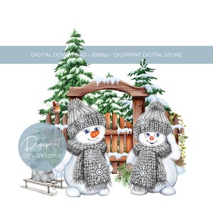 Christmas Snowmen PNG, Sublimation design, Instant Digital Download, Snowmen Clipart, Holiday Clipart,  Christmas Digital PNG
