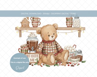 Christmas Hot Chocolate Hot Cocoa Seasonal Bear PNG, Holiday Clipart (Digital Download)