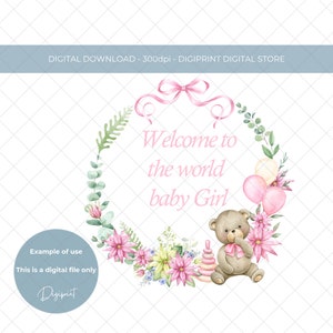 Willkommen in der Welt Baby Mädchen Aquarell Sublimation PNG, Neues Baby Karte Design, Neues Baby Transfer Design sofortiger digitaler Download