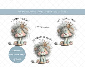 父の日：王冠をかぶったライオンのお父さんのクリップアート（デジタルダウンロード）