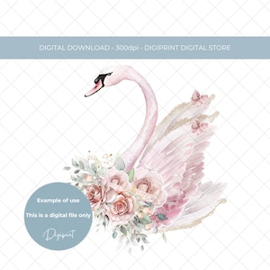 Swan clipart, Swan with floral display sublimation transfer image, swan image for cardmaking and clothing transfer, swan digital clipart PNG