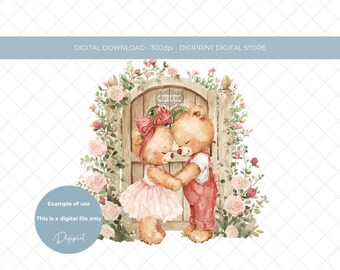 New Home Bear PNG: Rose Garden House Clipart (Digital Download)