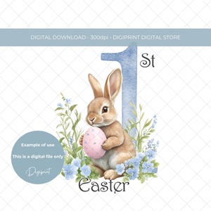 Baby blue first Easter bunny Sublimation design, Easter bunny PNG,  1st Easter image for baby boy, 1st Easter decal digital image transfer