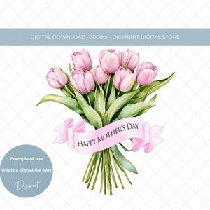 Moederdag bloementulp boeket sublimatie PNG-ontwerp Instant digitale download, Moederdag clipart, bloemenkrans Moederdag ontwerp