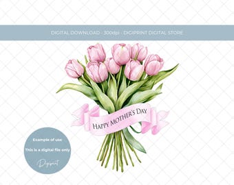 Mother's Day floral tulip bouquet sublimation PNG design Instant Digital Download, Mother's Day clipart, Floral wreath Mother's day design