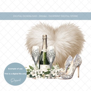 Hochzeit Champagner Glas und Schuh Sublimation PNG Clipart, Hochzeit Accessoire Clipart, Hochzeitsbild PNG, Hochzeit Karte machen Digital Download