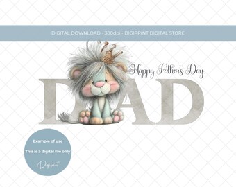 父の日：王冠をかぶったライオンのお父さんのクリップアート（デジタルダウンロード）