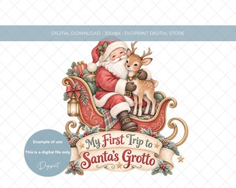 My First Trip to Santas Grotto watercolour PNG Clipart, First Trip to see Santa (Digital Download)