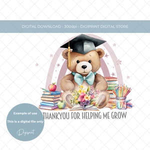 Obrigado por me ajudar a desenvolver a sublimação do professor, Ursinho de pelúcia PNG, Professor obrigado clipart de pelúcia, fim do período escolar imagem PNG
