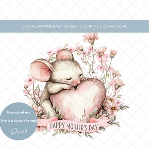 Lindo ratón de campo y flor Feliz Día de la Madre descarga instantánea digital clipart PNG Diseño de sublimación Mamá Mamá Tarjeta del Día de la Madre gráfico