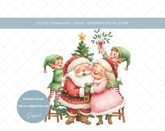 サンタクロース夫妻 PNG グラフィック: クリスマスエルフのクリップアート (デジタルダウンロード)