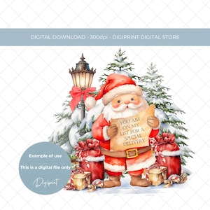 Imagem de clipart de transferência digital de entrega especial de Papai Noel floresta cena de Papai Noel PNG para impressão gráfica de sublimação para criança PJ caixa de véspera de Natal