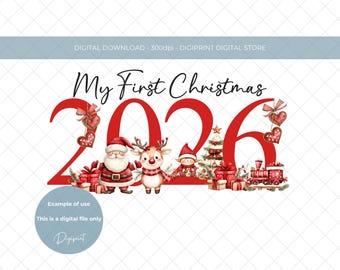 Red 2026 Christmas Train PNG, Baby First Christmas Clipart, Keepsake Sublimation Design (Digital download)