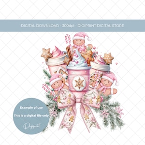 Diseño de sublimación PNG de Navidad rosa Descarga digital instantánea Clipart navideño Clipart festivo PNG navideño Pan de jengibre rosa