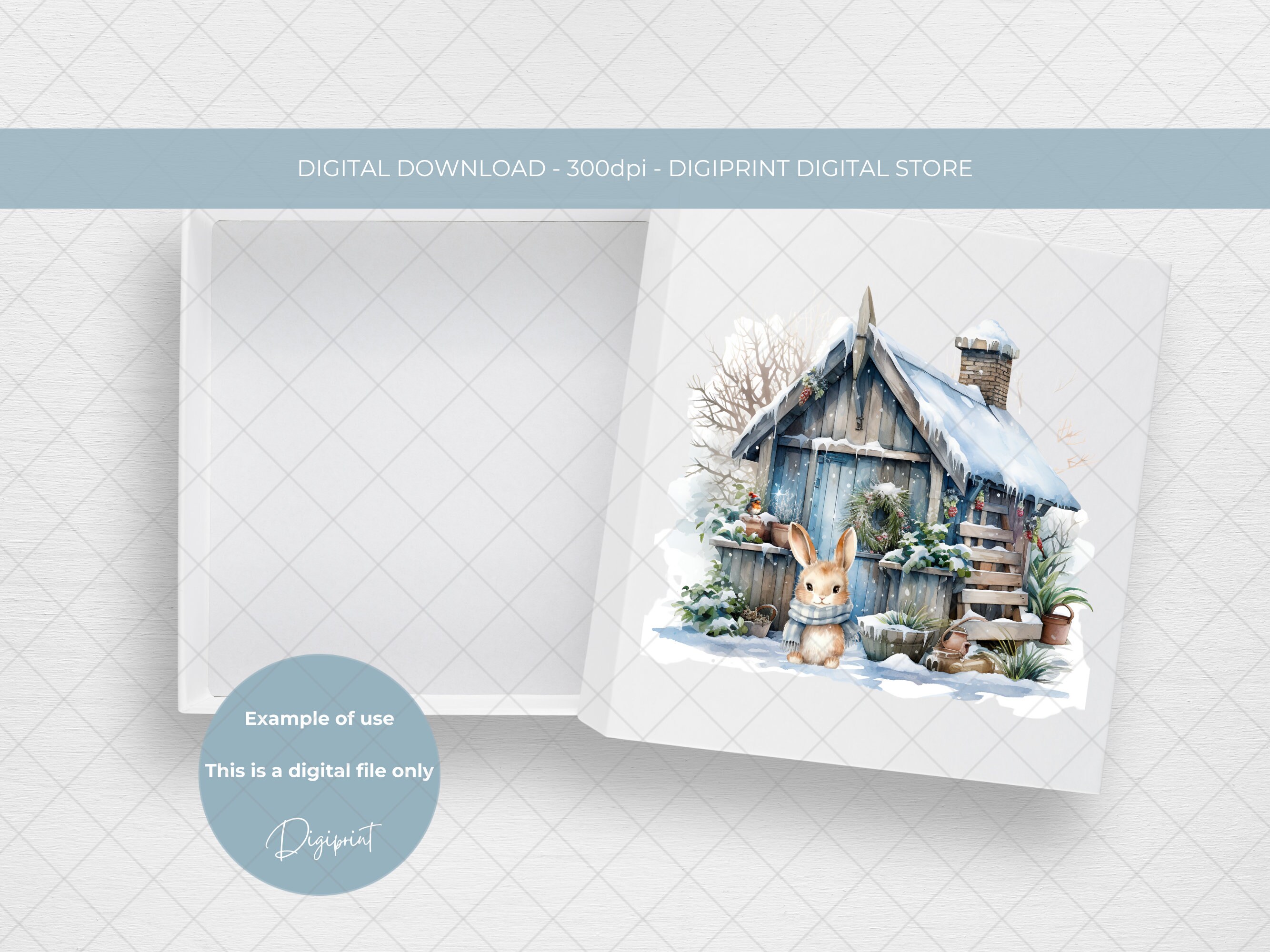 Winter Bunny Cottage Clipart: Snowy Christmas PNG (digital Download) - Etsy