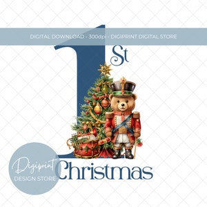 Primeiro Natal PNG, Primeiro Natal da Criança, Urso de Natal PNG, Soldado Quebra-Nozes, Download Digital, Clipart de Férias, Natal Digital PNG