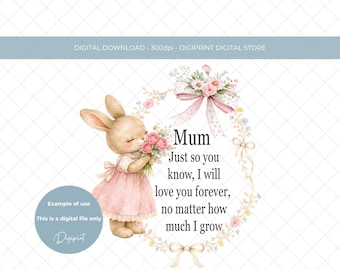 母の日ピンクの花輪のウサギのクリップアート、ママの花のコケットのリボンPNG（デジタルダウンロード）