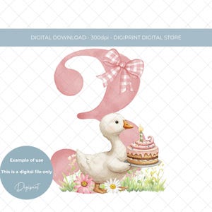 Niedliches Gans zum 3.Geburtstag digitales PNG Clipart, Baby Geburtstagszahl drei Häuschen Kern Bild, Baby Gans zum 3.Geburtstag Kartendesign