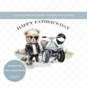 Happy Fathers day quad bike Bear digitale download afbeelding, Bear sublimatie overdracht PNG, Teddybeer Fathers day download, quadbike clipart