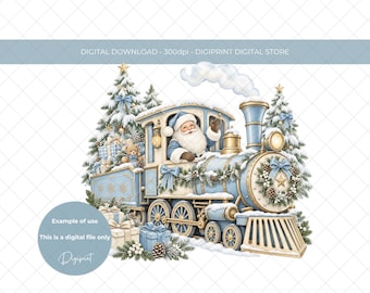 Blue Christmas Train PNG, Baby First Christmas Clipart, Soft Pastel Blue Snowy Holiday Sublimation Design (Digital download)